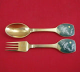 Christmas Theme by Michelsen Sterling Silver Fork and Spoon Set 1983 Vermeil