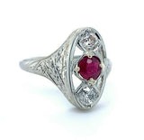 14k White Gold Art Deco .33ct Genuine Natural Ruby and Diamond Ring (#J4990)