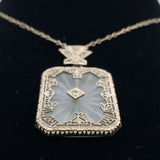 14k Gold Genuine Natural Rock Crystal Quartz Diamond Filigree Necklace (#J5455)
