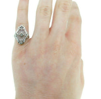 10k White Gold Filigree Genuine Natural Rock Crystal Quartz Ring (#J4528)