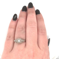 18k White Gold Filigree Genuine Natural Diamond Ring Chevron Like Design #J5946