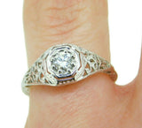 Art Deco 18k White Gold Filigree .25ct Genuine Natural Diamond Ring (#J4643)