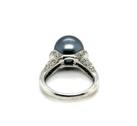 18k White Gold 12mm Tahitian Black Pearl and Pave Diamonds (#J5343)