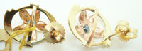 Retro 14k Gold Genuine Natural Aquamarine Earrings w/Rose Gold Flowers (#J2522)