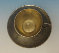 Fuchsia by Whiting Sterling Silver Cup & Saucer Bright-Cut with Flowers (#0400)