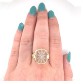 14k Yellow Gold Camphor Glass Vintage Ring Jewelry (#J5947)