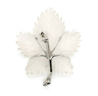 14k White Gold Carved Genuine Natural Rock Crystal Leaf Pin w/ Diamond (#J5537)