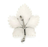 14k White Gold Carved Genuine Natural Rock Crystal Leaf Pin w/ Diamond (#J5537)