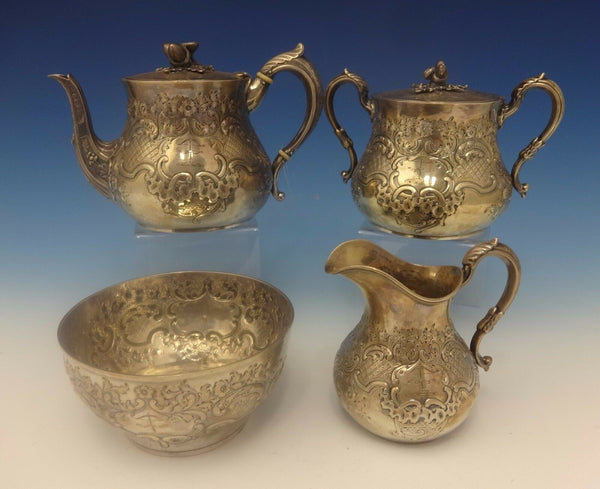 Charters, Cann & Dunn Coin Silver Tea Set 4pc with 3-D Acorn Finials (#0335)