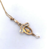 10k Yellow Gold Seed Pearls and Black Enamel Lavaliere Pendant (#J4956)