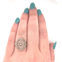 14k Gold Genuine Natural Oval Rock Crystal Quartz Filigree Ring w/Diamond #J5932