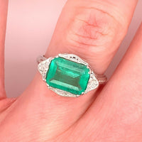 Filigree 18k Gold Art Deco 2.12 Carat Genuine Natural Emerald Ring (#J4843)