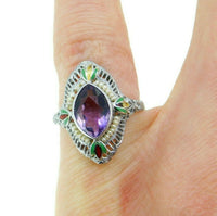 14k White Gold Filigree Amethyst Enamel Ring (#J4721)