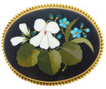 18k Yellow Gold Pietra Dura White Violets and Turquoise Pin (#J1659)