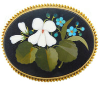 18k Yellow Gold Pietra Dura White Violets and Turquoise Pin (#J1659)