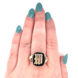 10k Yellow Gold Genuine Natural Onyx Signet Ring with Gold M or W Initial #J5862