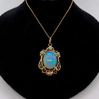 14k Yellow Gold 5.14ct Genuine Natural Opal Filigree Pendant w/ Flowers (#J5720)