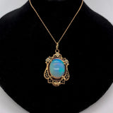 14k Yellow Gold 5.14ct Genuine Natural Opal Filigree Pendant w/ Flowers (#J5720)