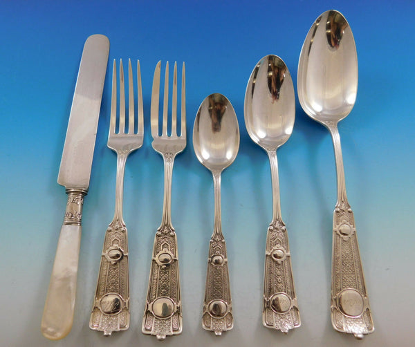 Ribbon by Wendt Sterling Silver Flatware Service for 8 Set 50 pcs Antique c1870