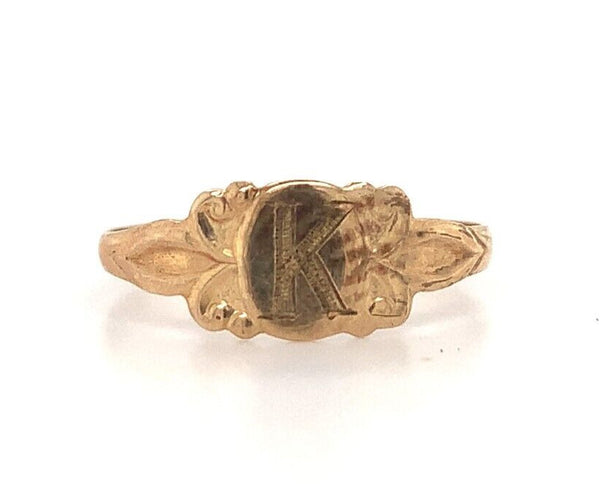 10k Yellow Gold Baby Signet Ring with Bold "K" Monogram Size 1.75 (#J5887)
