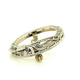 14k White Gold Filigree Circle Ribbon Genuine Natural Diamond Pin (#J5293)