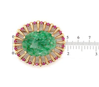 14k Yellow Gold Retro Jadeite Jade and Ruby Pin with GIA Report (#J5665)