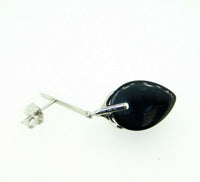 14k White Gold Dangle Genuine Natural Cabochon Black Onyx Earrings (#J694)