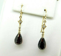 14k Yellow Gold Briolette Genuine Natural Garnet and Diamond Earrings (#J4479)