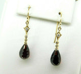 14k Yellow Gold Briolette Genuine Natural Garnet and Diamond Earrings (#J4479)