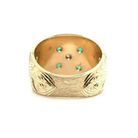 14k Yellow Gold Heavy Emerald and Diamond Cigar Band Ring (#J5441)