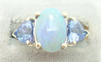 14K Gold 2.33ct Black Genuine Natural Opal Ring w/ Trillion Tanzanites (#C2449)