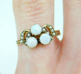 10k Gold Victorian Ring with Three Opals and Seed Pearls (#J5006)