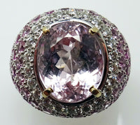 18K Gold 4.0ct Genuine Natural Kunzite Ring w/Pink Sapphires & Diamonds (#J3134)