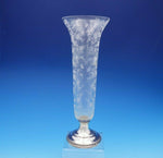 Sheffield Sterling Silver and Floral Etched Glass Vase #428 12" Tall (#3644)