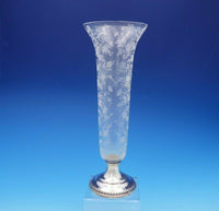 Sheffield Sterling Silver and Floral Etched Glass Vase #428 12" Tall (#3644)
