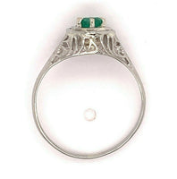 Art Deco 18k White Gold Filigree .24ct Genuine Natural Emerald Ring (#J4824)