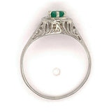 Art Deco 18k White Gold Filigree .24ct Genuine Natural Emerald Ring (#J4824)