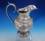 JB Jones Coin Silver Water Pitcher Chased Acanthus Leaves 10 1/4" Tall (#4007)