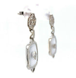 14k Gold Art Deco Filigree Genuine Natural Rock Crystal Quartz Earrings (#J5505)