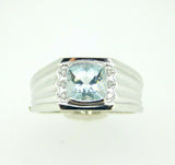 10k White Gold Men's Genuine Natural Aquamarine and Diamond Ring (#J4489)