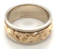 14k Gold Art Carved Wedding Band Jewelry Floral Size 8 (#J5836)