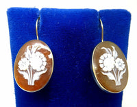 14k Gold Genuine Natural Shell Cameo Floral Bouquet Earrings (#J3636)