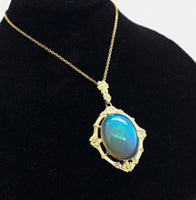 10k Yellow Gold Vintage Seven Carat Genuine Natural Opal Pendant (#J5658)