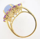 Large 14k Gold Genuine Natural Chalcedony Ring with Amethysts (#J3996)