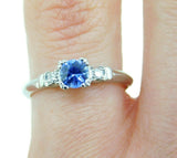 Platinum .49ct Blue Genuine Natural Sapphire and Diamond Ring (#J4580)