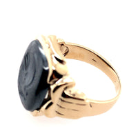 10k Yellow Gold Men's Genuine Natural Hematite Carved Intaglio Ring (#J5551)