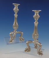 C J Vander Sterling Silver Candlestick Pair with 3-D Lion Feet 7" Tall (#0792)