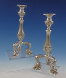 C J Vander Sterling Silver Candlestick Pair with 3-D Lion Feet 7" Tall (#0792)