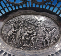 German .800 Silver Fruit Bowl Oval Scenic Panel Winged Cherubs Landscape (#4002)