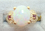 14K Gold Oval 2.05ct Genuine Natural Opal Ring with Rubies and Diamonds (#J2650)